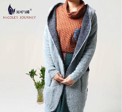 尼可與路 2014年秋冬新款 中長(zhǎng)款連帽毛衣料針織衫女