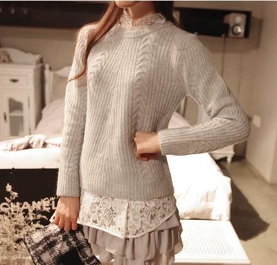 韓國東大門代購秋冬新款韓版復(fù)古圓領(lǐng)修身套頭毛衣顯瘦麻花針織衫